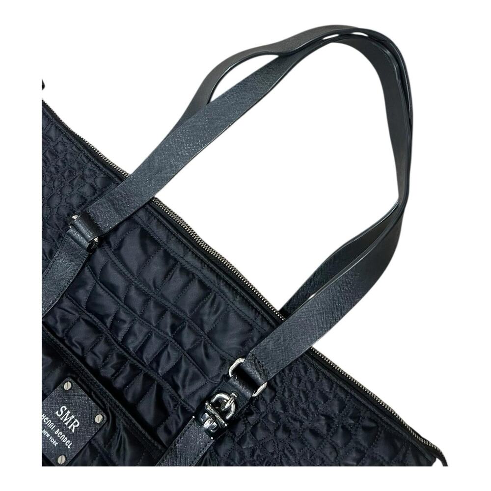 Henri Bendel Jetsetter Tote Black Quilted Nylon Leather Large Preppy Mint - Picture 8 of 15